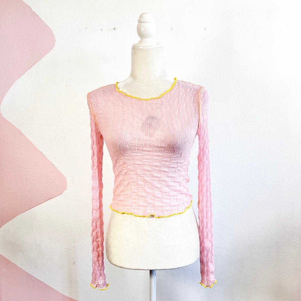Urban Outfitters Mesh Top Small Sheer Textured Pink Yellow Coquette Fairy‎ - Picture 3 of 8